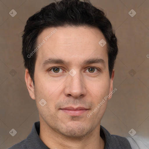 Neutral white adult male with short  brown hair and brown eyes