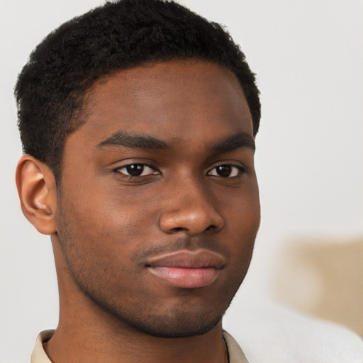 Neutral black young-adult male with short  brown hair and brown eyes