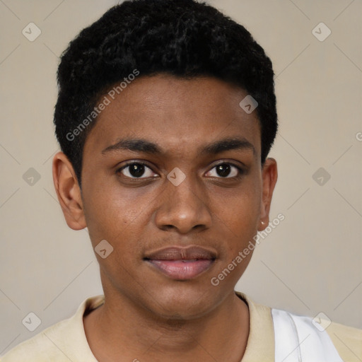 Neutral latino young-adult male with short  brown hair and brown eyes