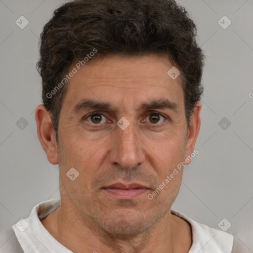 Neutral white adult male with short  brown hair and brown eyes