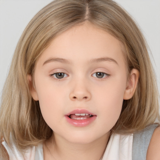 Neutral white child female with medium  brown hair and brown eyes