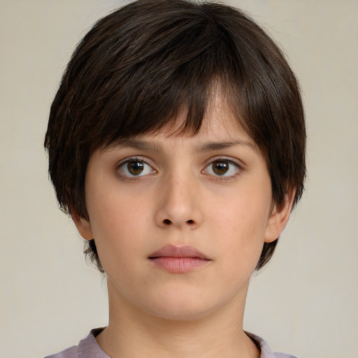 Neutral white young-adult female with short  brown hair and brown eyes