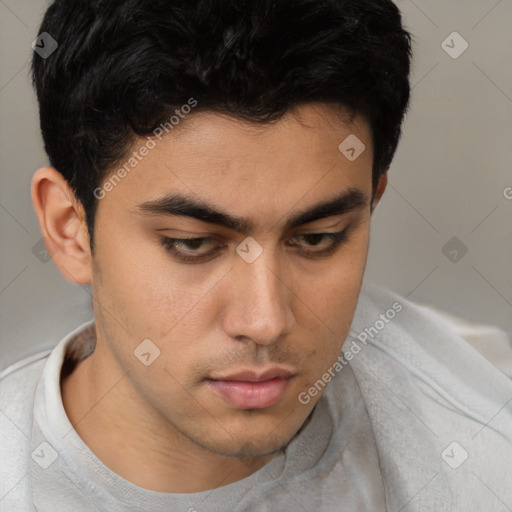 Neutral asian young-adult male with short  brown hair and brown eyes