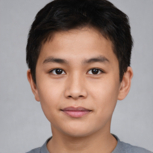 Neutral asian young-adult male with short  brown hair and brown eyes