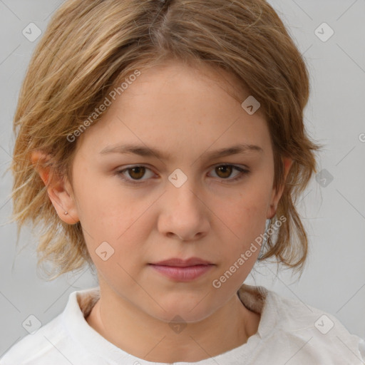 Neutral white child female with medium  brown hair and brown eyes