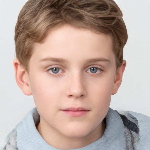 Neutral white child male with short  brown hair and grey eyes