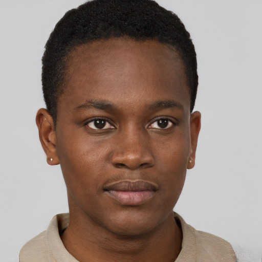 Neutral black young-adult male with short  brown hair and brown eyes