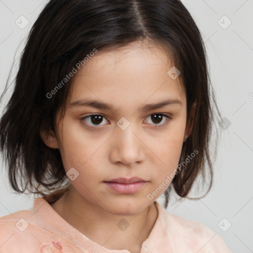 Neutral white child female with medium  brown hair and brown eyes