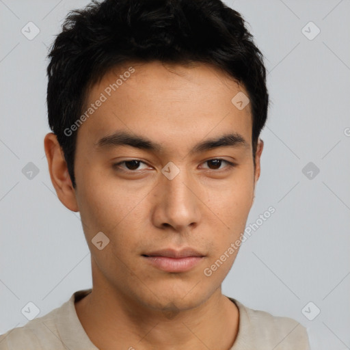 Neutral asian young-adult male with short  brown hair and brown eyes