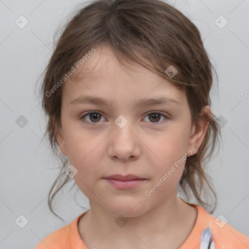 Neutral white child female with medium  brown hair and brown eyes