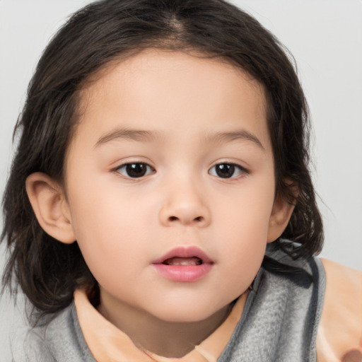 Neutral white child female with medium  brown hair and brown eyes