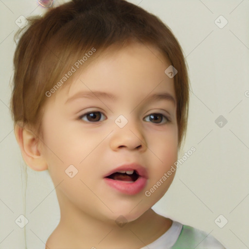 Neutral white child female with short  brown hair and brown eyes