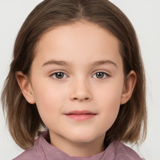 Neutral white child female with medium  brown hair and brown eyes