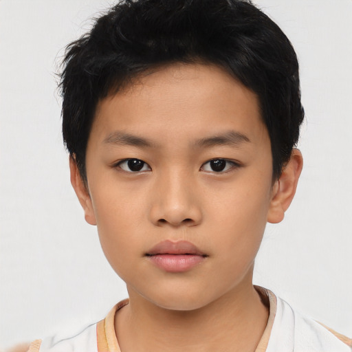 Neutral asian child male with short  black hair and brown eyes