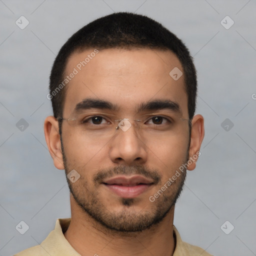 Neutral asian young-adult male with short  brown hair and brown eyes