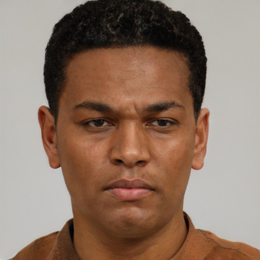 Neutral black young-adult male with short  brown hair and brown eyes