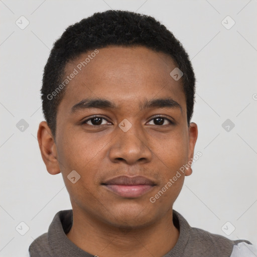 Neutral black young-adult male with short  brown hair and brown eyes