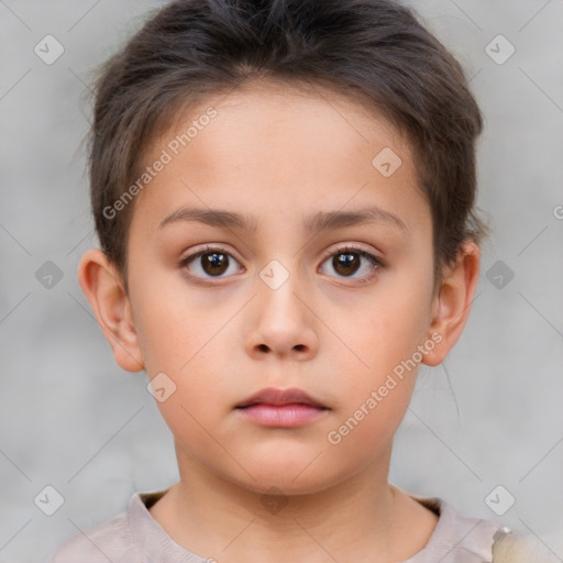 Neutral white child female with short  brown hair and brown eyes