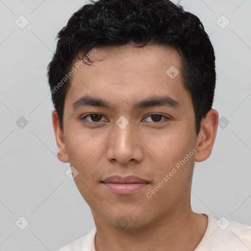 Neutral asian young-adult male with short  brown hair and brown eyes