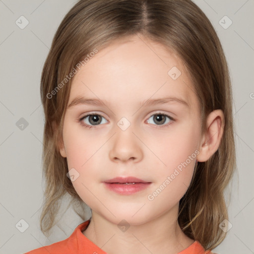 Neutral white child female with medium  brown hair and brown eyes