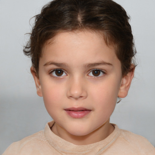 Neutral white child female with short  brown hair and brown eyes