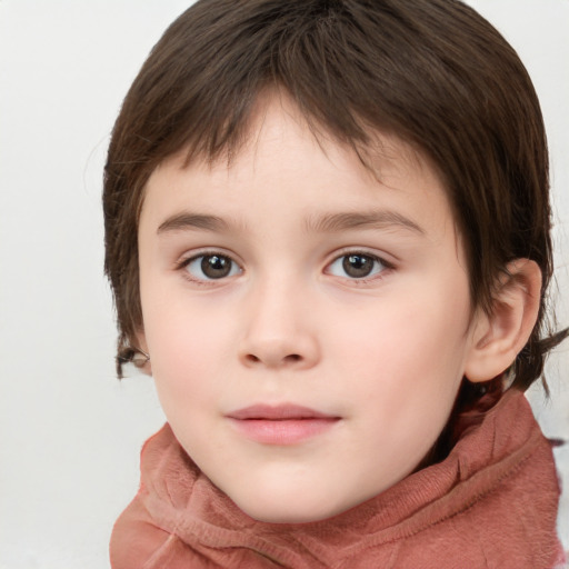 Neutral white child female with short  brown hair and brown eyes