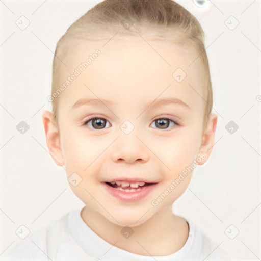 Joyful white child female with short  brown hair and brown eyes