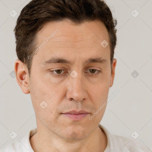 Neutral white adult male with short  brown hair and brown eyes