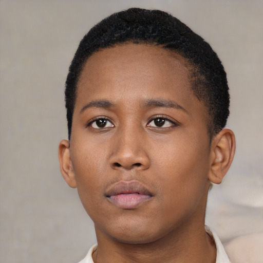 Neutral black young-adult male with short  brown hair and brown eyes