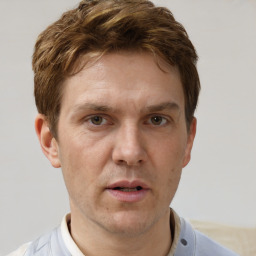 Neutral white adult male with short  brown hair and brown eyes