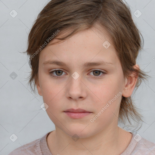 Neutral white child female with medium  brown hair and brown eyes