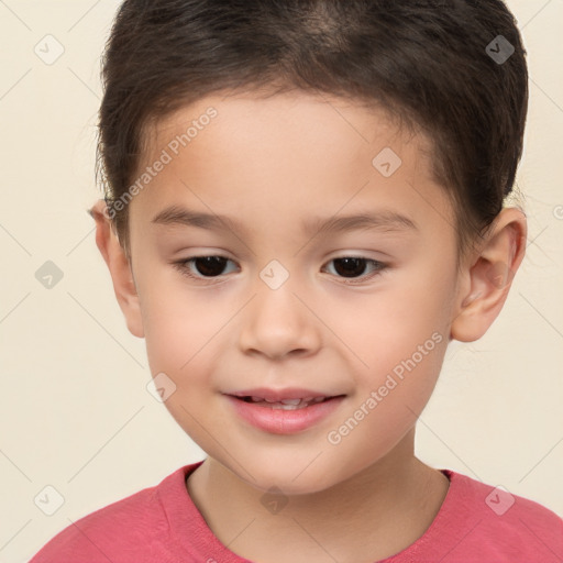 Joyful white child male with short  brown hair and brown eyes