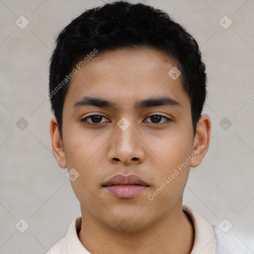 Neutral asian young-adult male with short  black hair and brown eyes