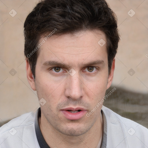 Neutral white adult male with short  brown hair and brown eyes