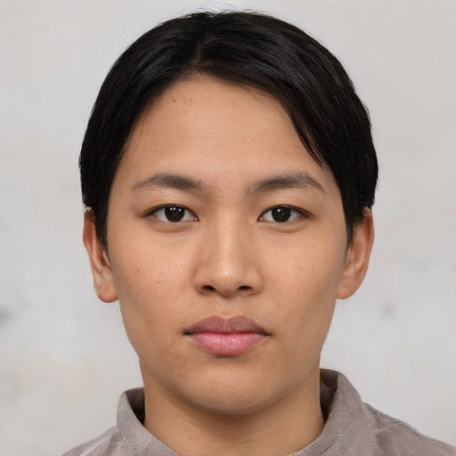 Neutral asian young-adult male with short  black hair and brown eyes