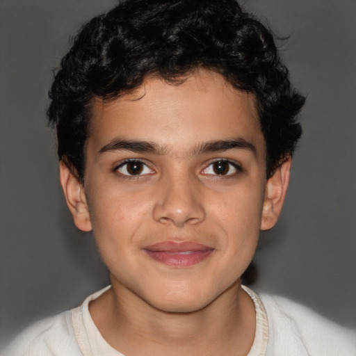 Joyful latino young-adult male with short  brown hair and brown eyes