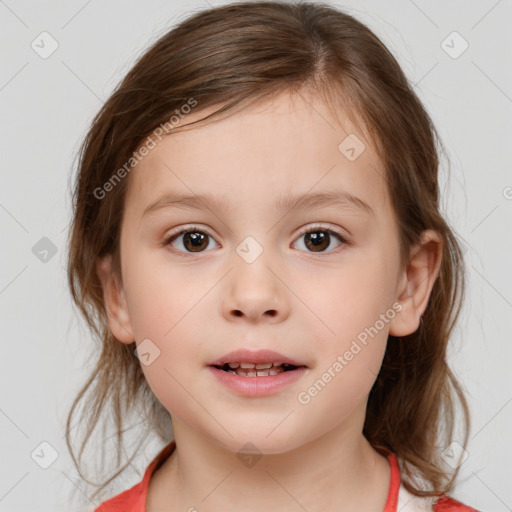 Neutral white child female with medium  brown hair and brown eyes