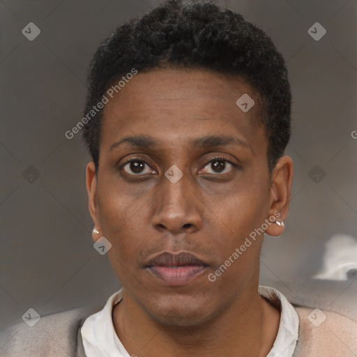 Neutral black young-adult male with short  brown hair and brown eyes