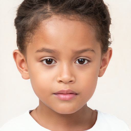 Neutral white child female with short  brown hair and brown eyes