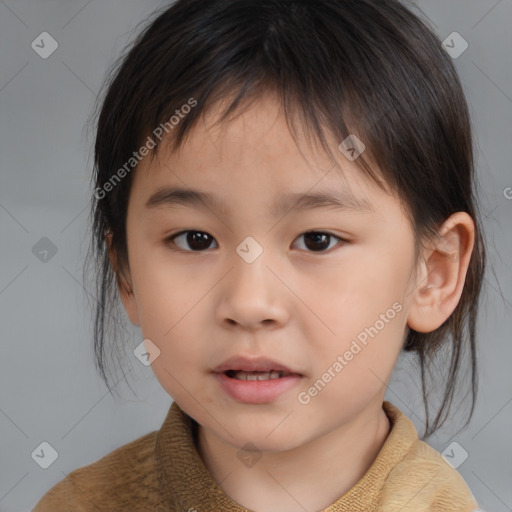 Neutral white child female with medium  brown hair and brown eyes