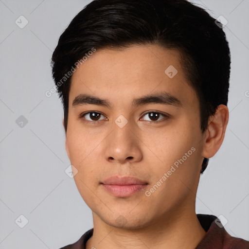 Neutral asian young-adult male with short  black hair and brown eyes