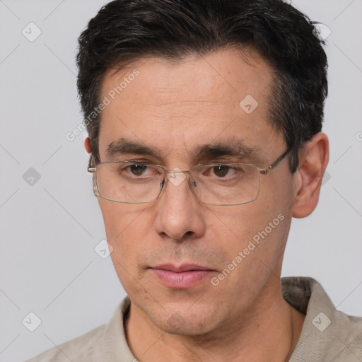 Neutral white adult male with short  brown hair and brown eyes