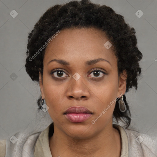 Neutral black young-adult female with short  black hair and brown eyes