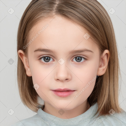 Neutral white child female with medium  brown hair and brown eyes