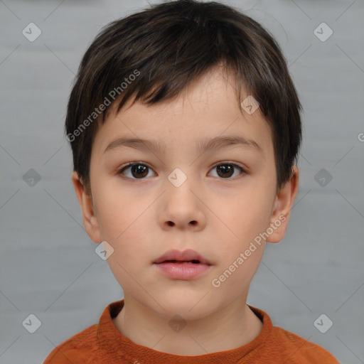 Neutral white child male with short  brown hair and brown eyes