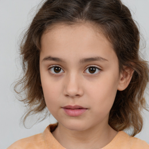 Neutral white child female with medium  brown hair and brown eyes