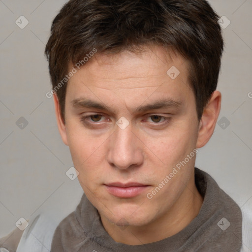 Neutral white adult male with short  brown hair and brown eyes