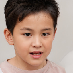 Joyful white child male with short  brown hair and brown eyes