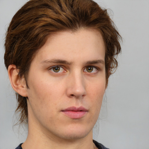 Neutral white young-adult male with medium  brown hair and brown eyes