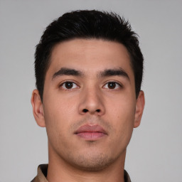 Neutral asian young-adult male with short  black hair and brown eyes